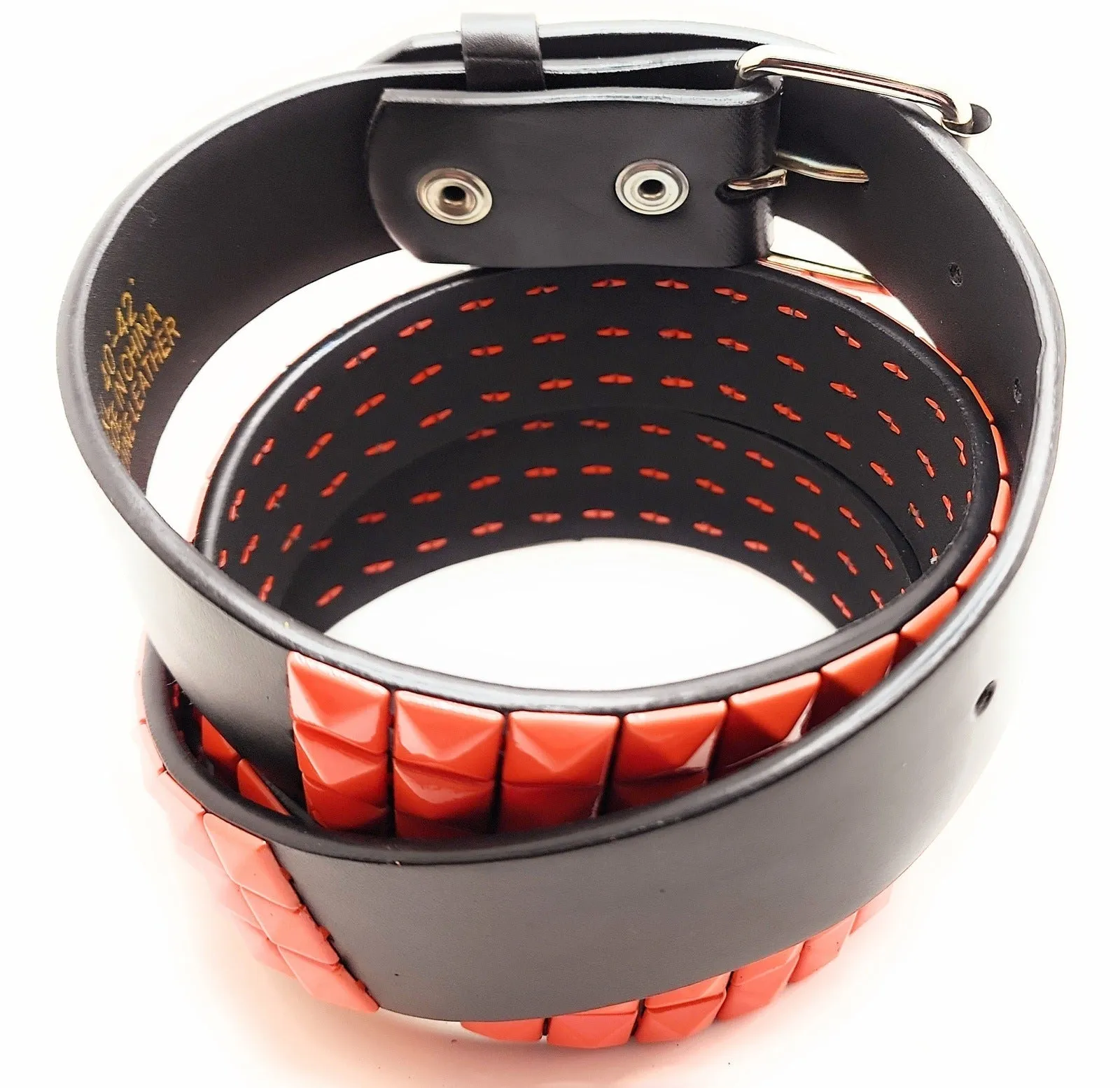 Orange Pyramid Studded Leather Belt Punk