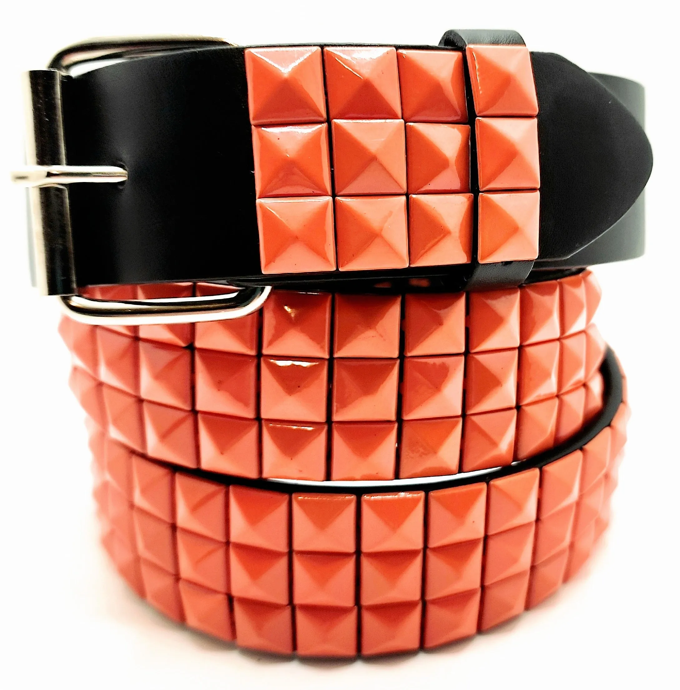 Orange Pyramid Studded Leather Belt Punk