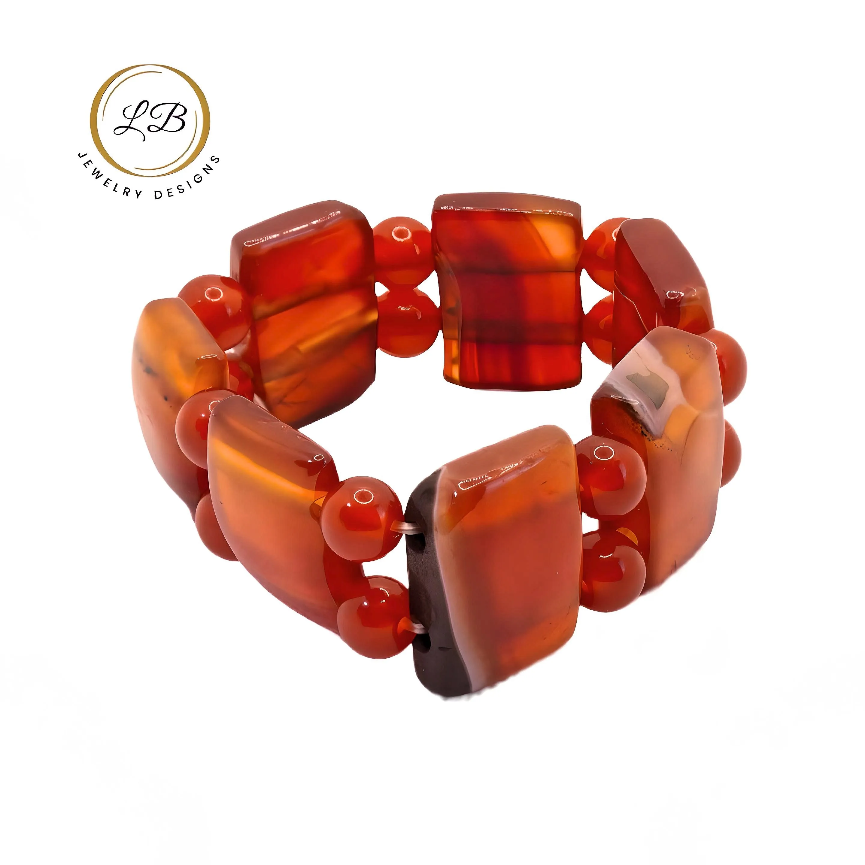 Orange-Striped Carnelian Gemstone 6.5" Bangle Bracelet