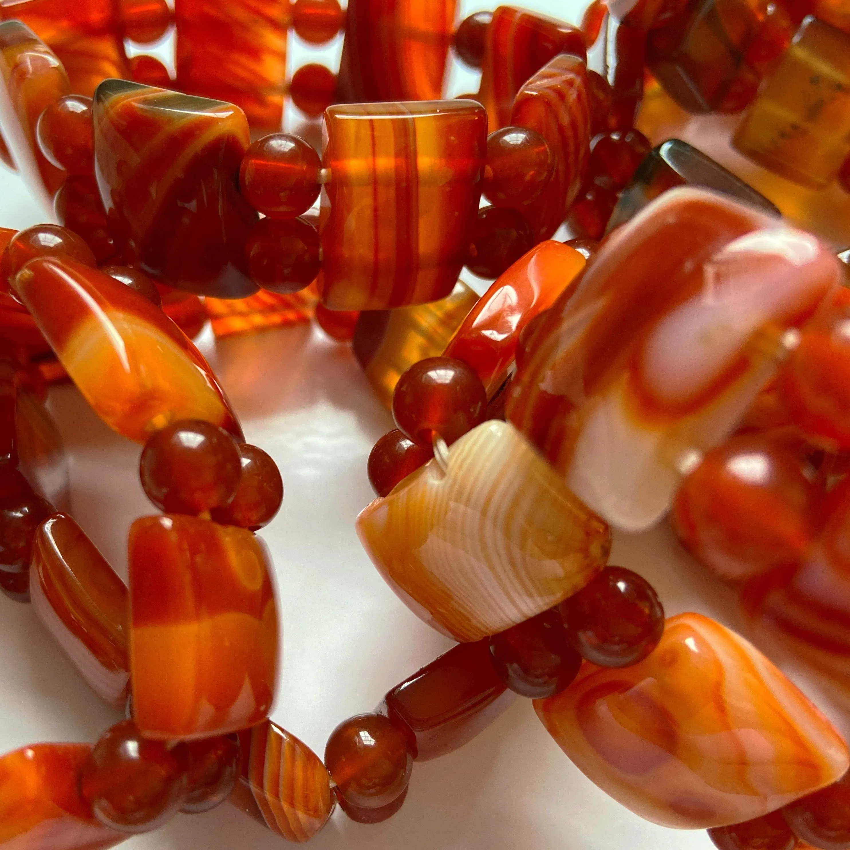 Orange-Striped Carnelian Gemstone 6.5" Bangle Bracelet