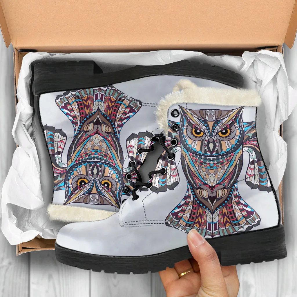 Owl Silver Faux Fur Eco-Friendly Leather Boots