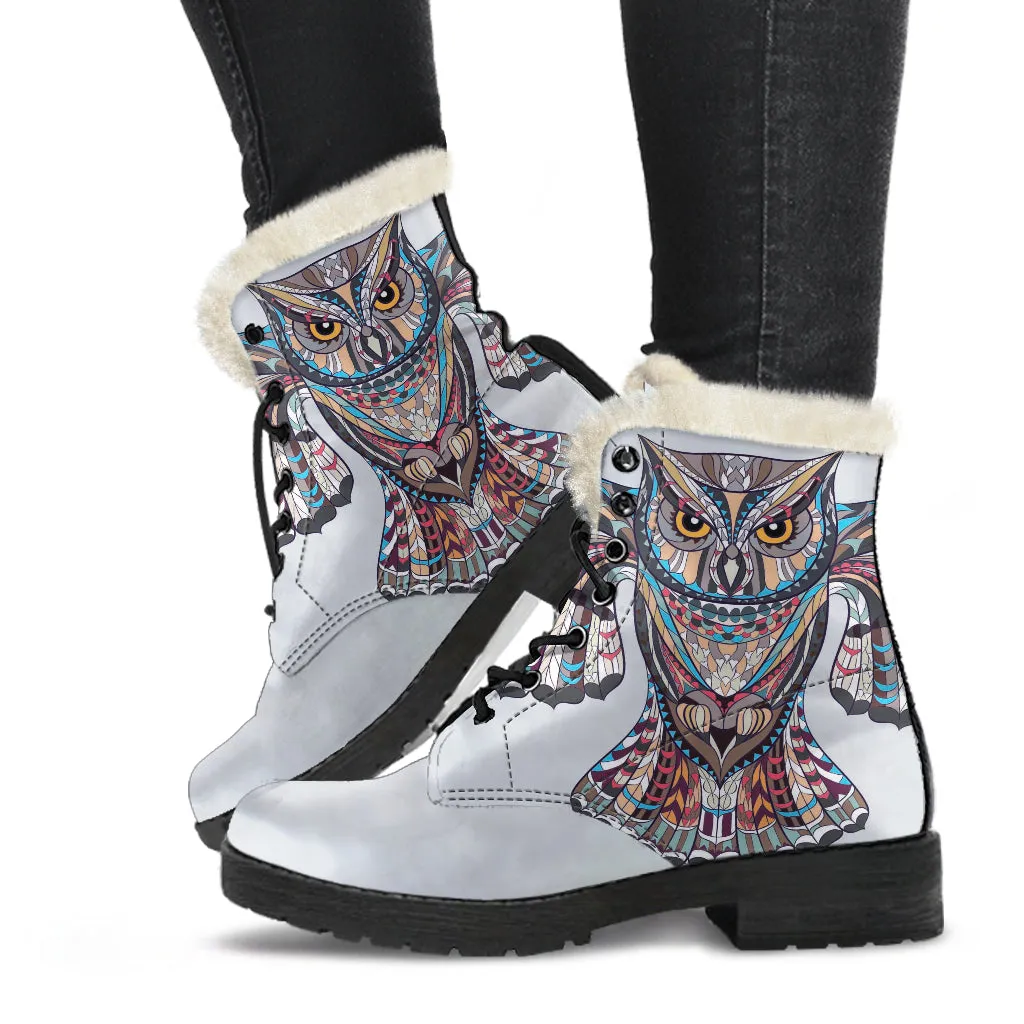 Owl Silver Faux Fur Eco-Friendly Leather Boots