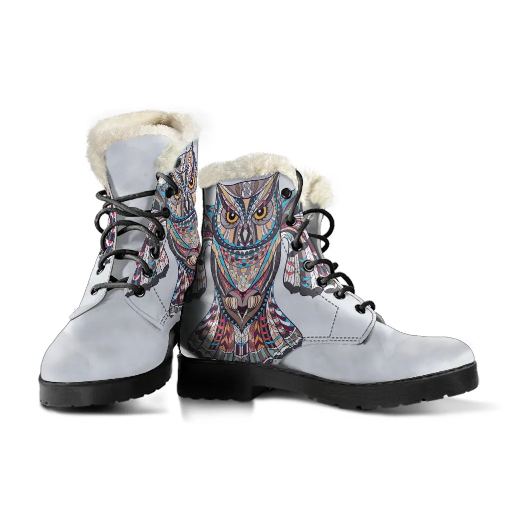Owl Silver Faux Fur Eco-Friendly Leather Boots