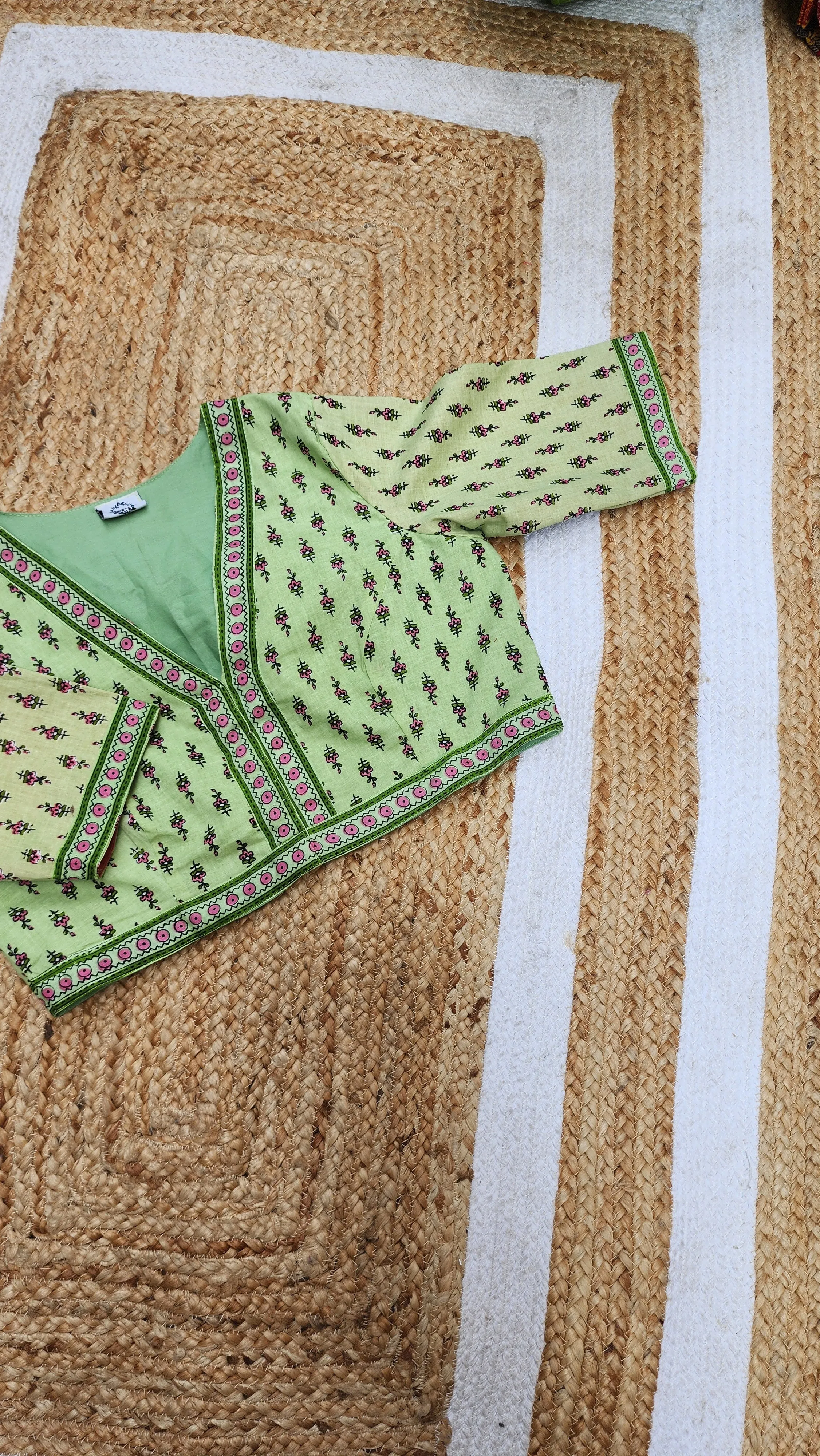 Pastle Green Printed Cotton Blouse