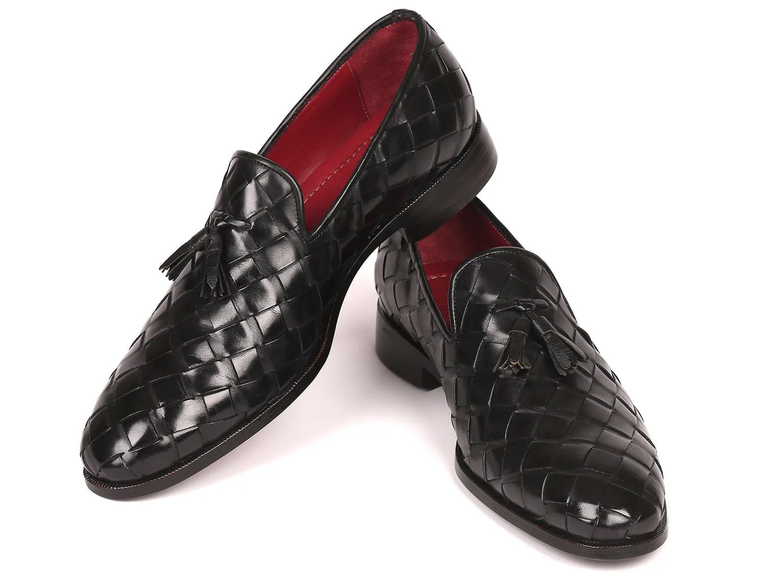 Paul Parkman Men's Big Braided Tassel Loafers in Black