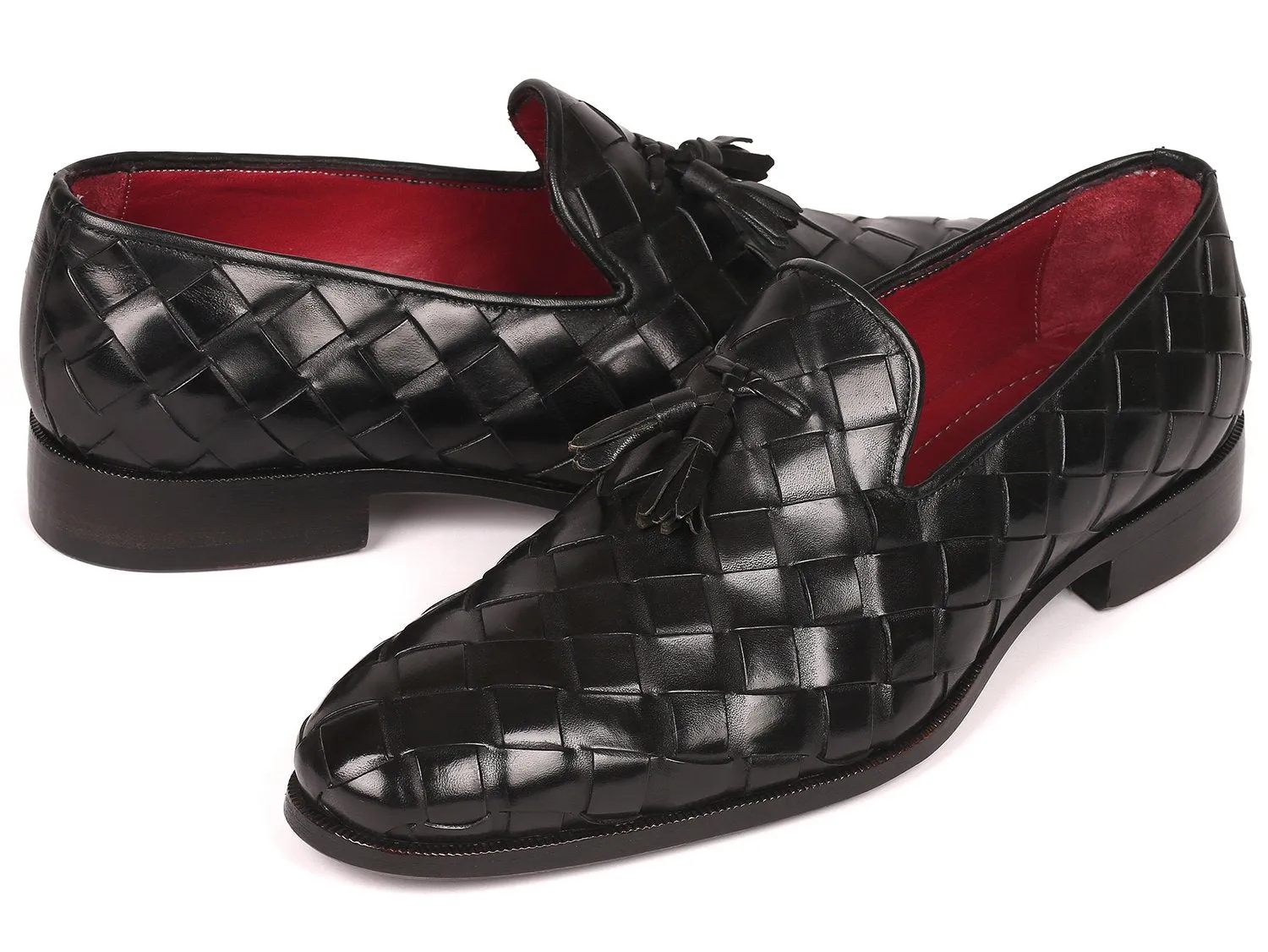 Paul Parkman Men's Big Braided Tassel Loafers in Black