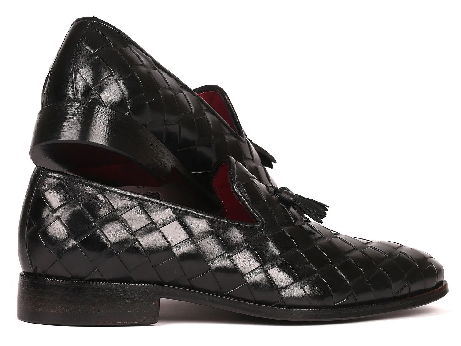 Paul Parkman Men's Big Braided Tassel Loafers in Black