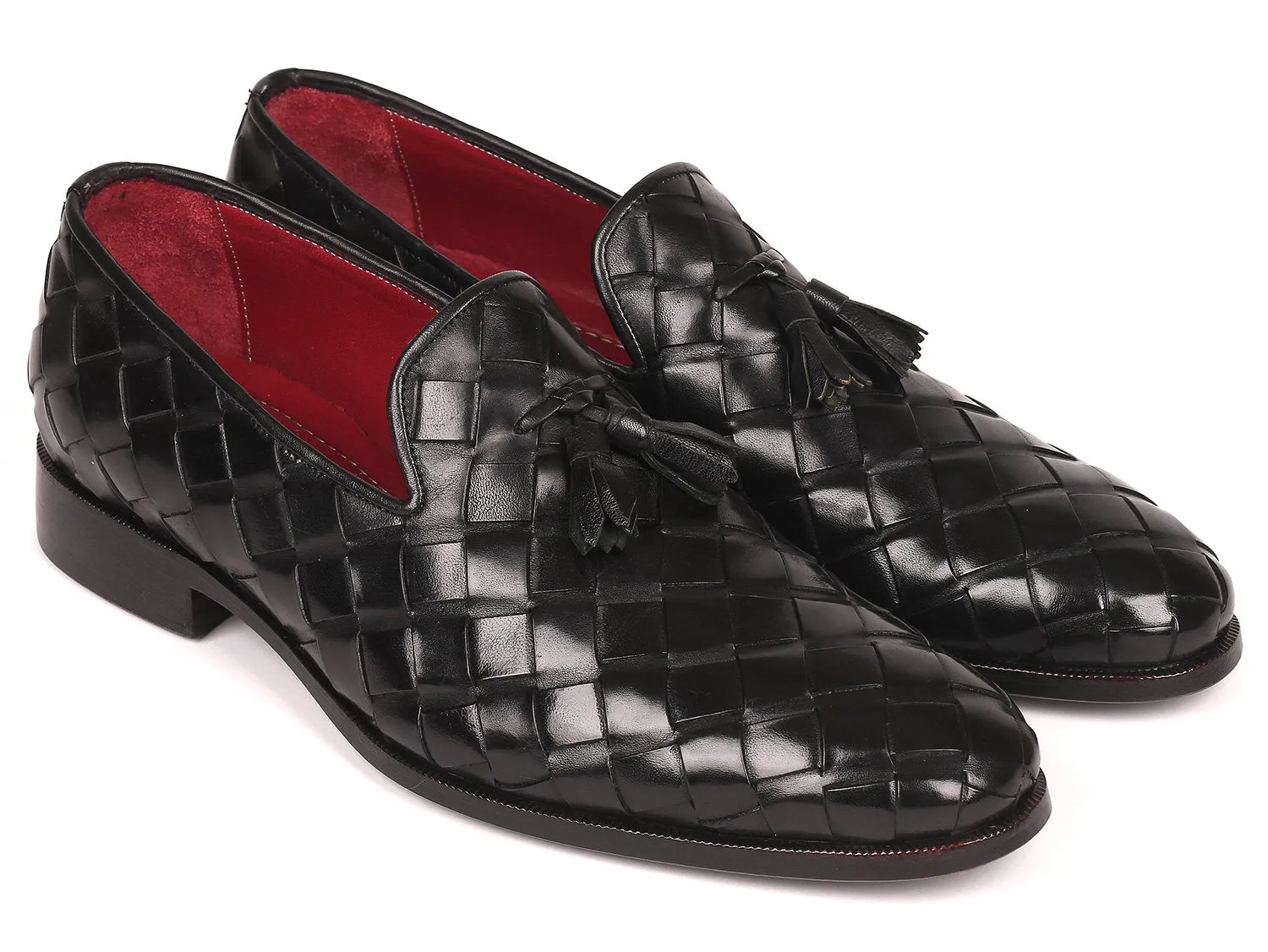 Paul Parkman Men's Big Braided Tassel Loafers in Black