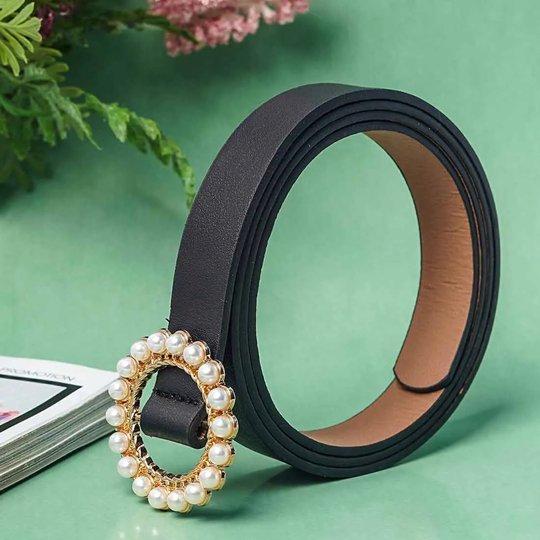 Pearl Studded Ring Buckle Belt