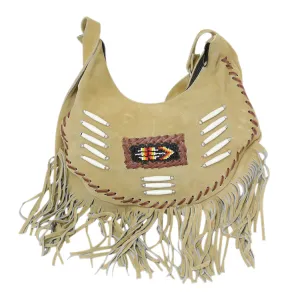 Perrini Beige Fringed Cross Body Purse Fringe Boho Leather Bag Crossbody Handbag