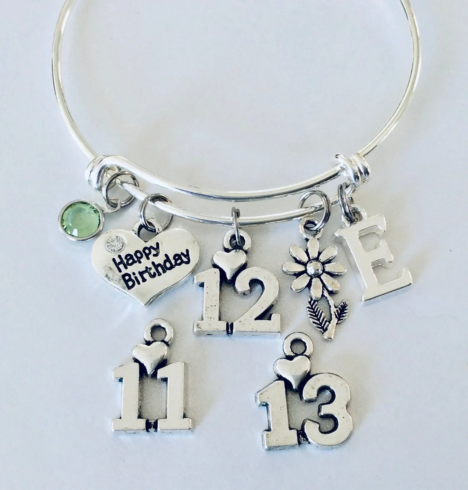 Personalized Happy 12th Birthday Gift for 12 Year Old Girl Expandable Silver Charm Bracelet Adjustable