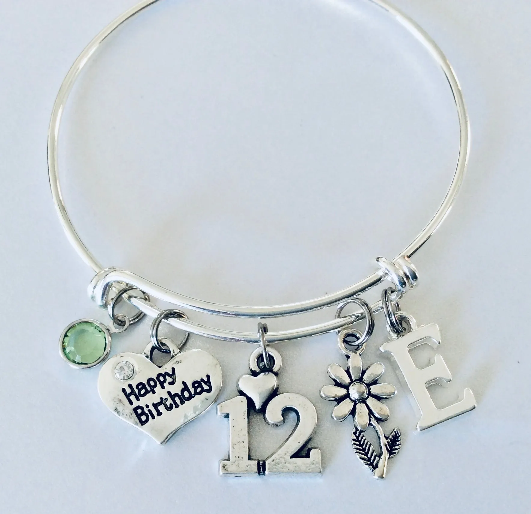 Personalized Happy 12th Birthday Gift for 12 Year Old Girl Expandable Silver Charm Bracelet Adjustable