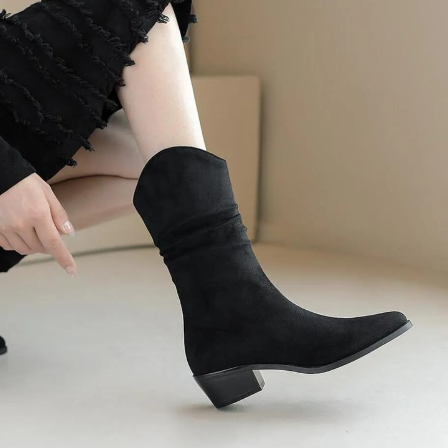 Petite Size Pointy Suede Western Boots MS78