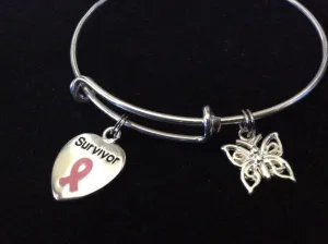 Pink Awareness Expandable Charm Bracelet Adjustable Bangle Expandable Bracelet Gift Breast Cancer (Other Awareness Ribbons Available)
