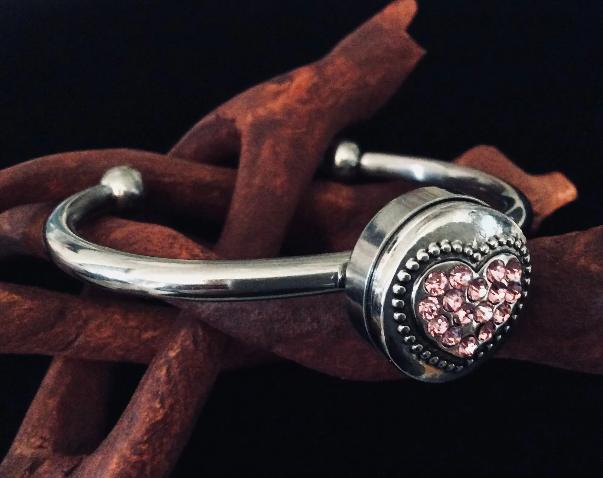 Pink Crystal Heart Jewelry Snap Bracelet Surgical Stainless Steel Interchangeable 18mm Snap Included One Size Fits Most Trendy Gift