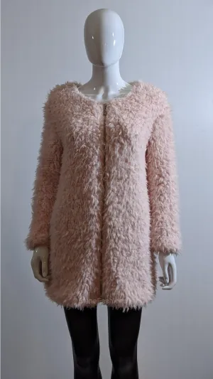 Pink Fluffy Zip Up Faux Fur Coat