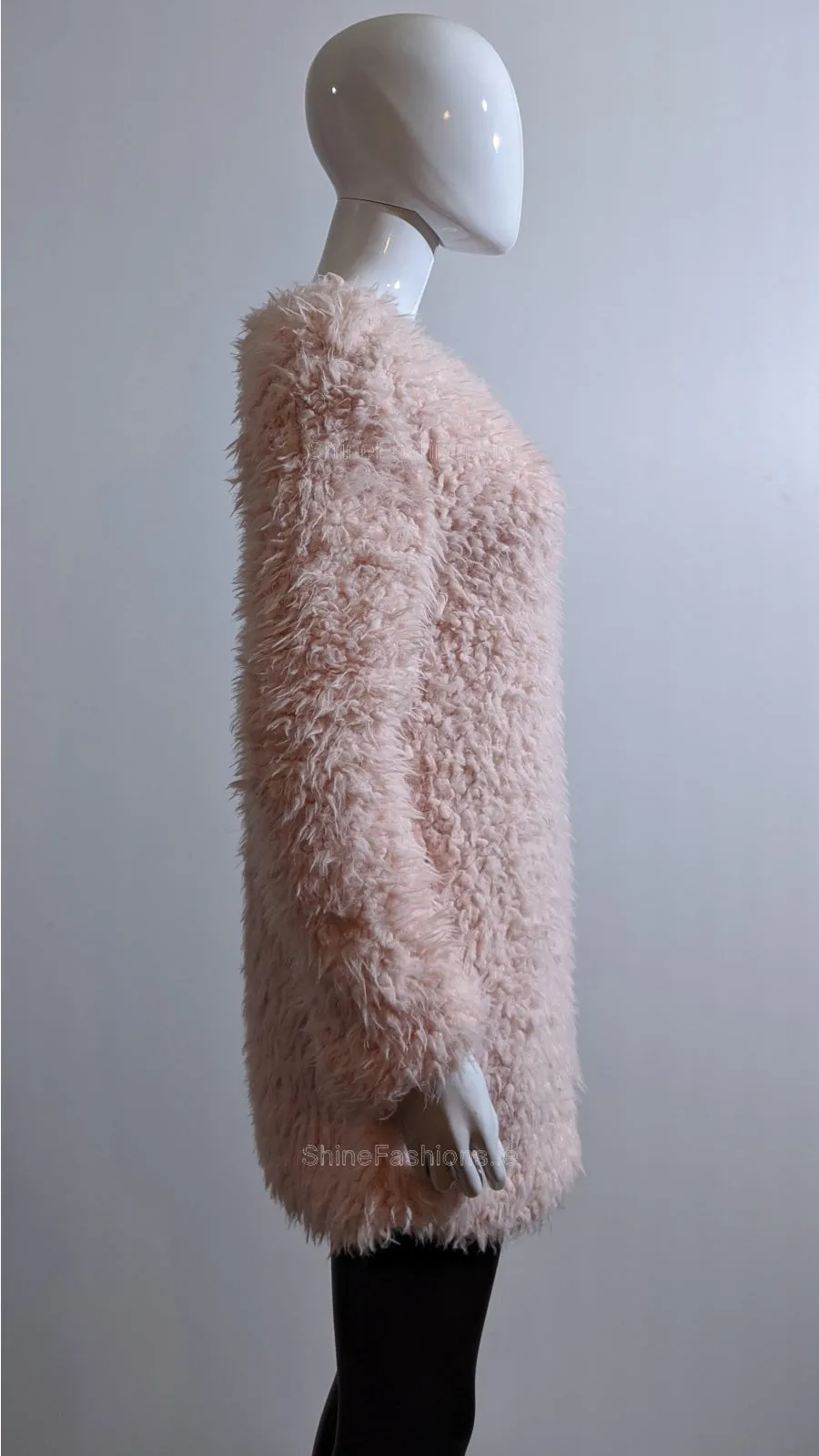 Pink Fluffy Zip Up Faux Fur Coat
