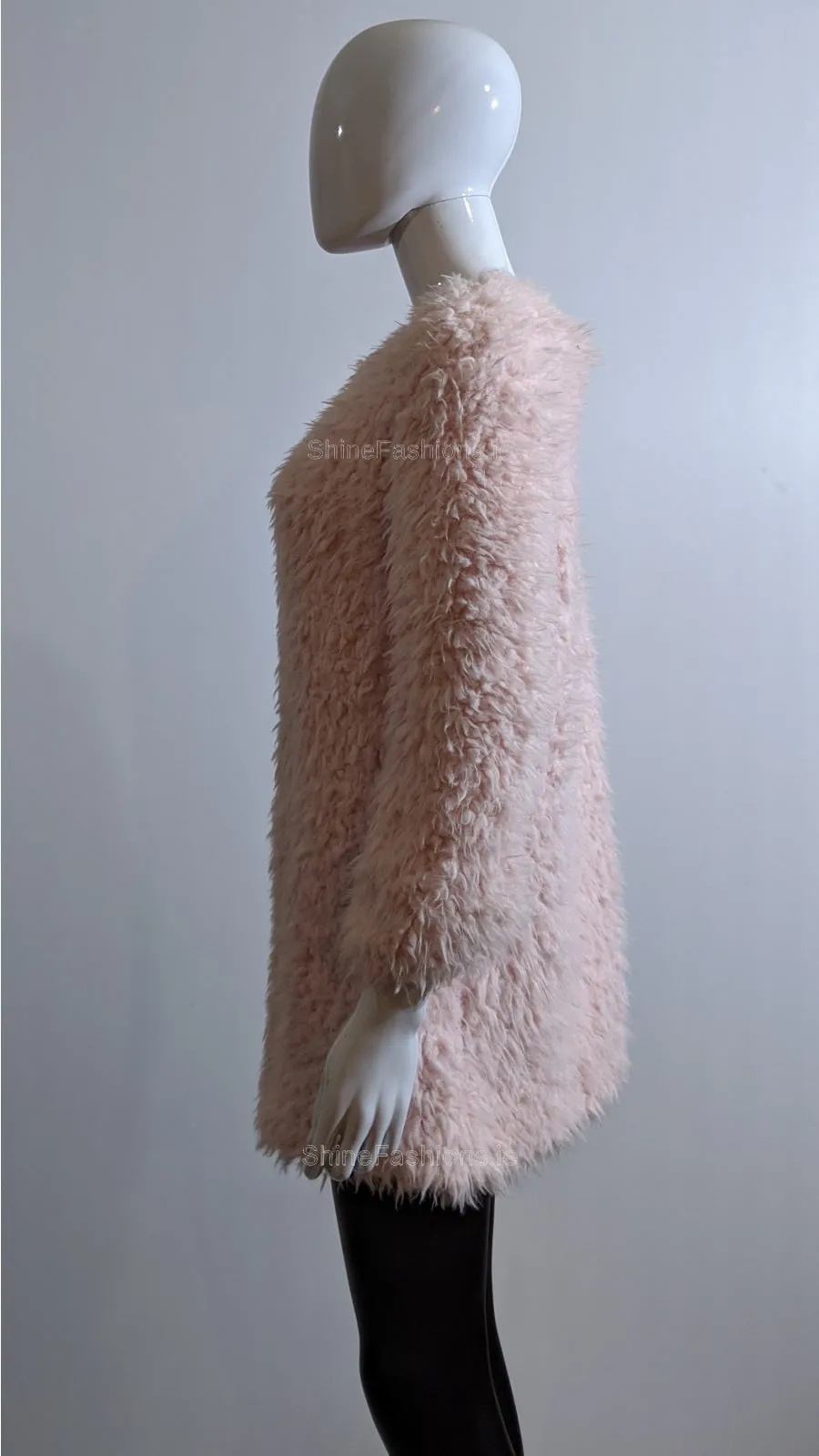 Pink Fluffy Zip Up Faux Fur Coat