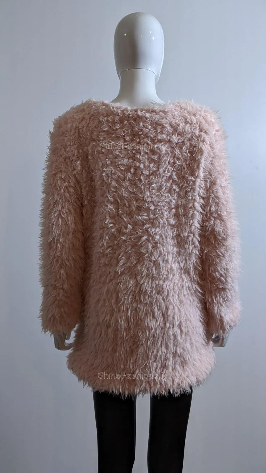 Pink Fluffy Zip Up Faux Fur Coat