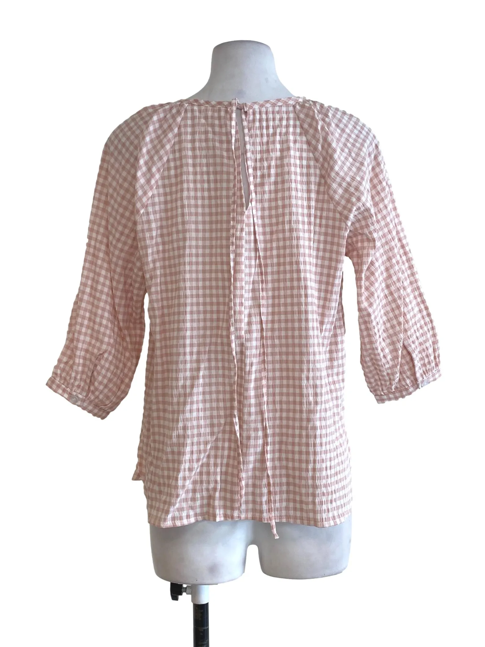Pink Gingham Round Neck Blouse