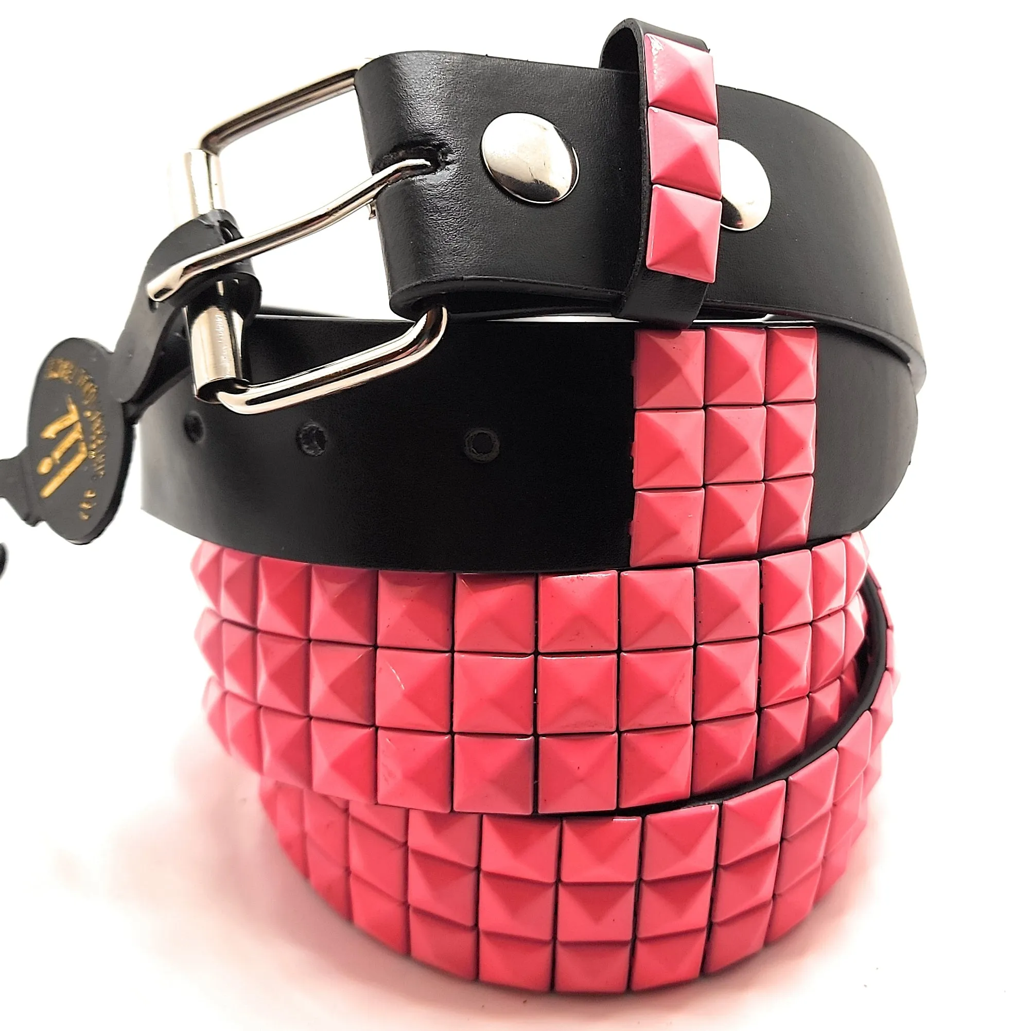 Pink Pyramid Studded Leather Belt Punk