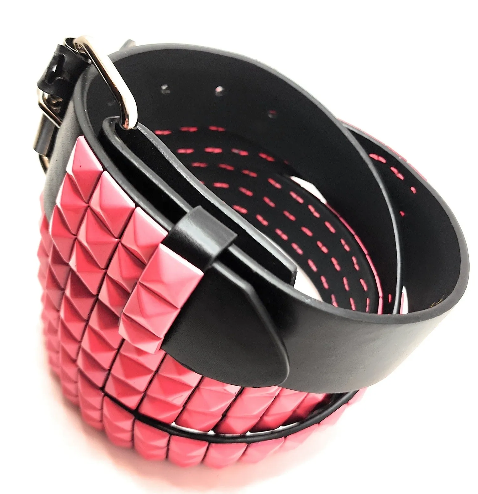Pink Pyramid Studded Leather Belt Punk
