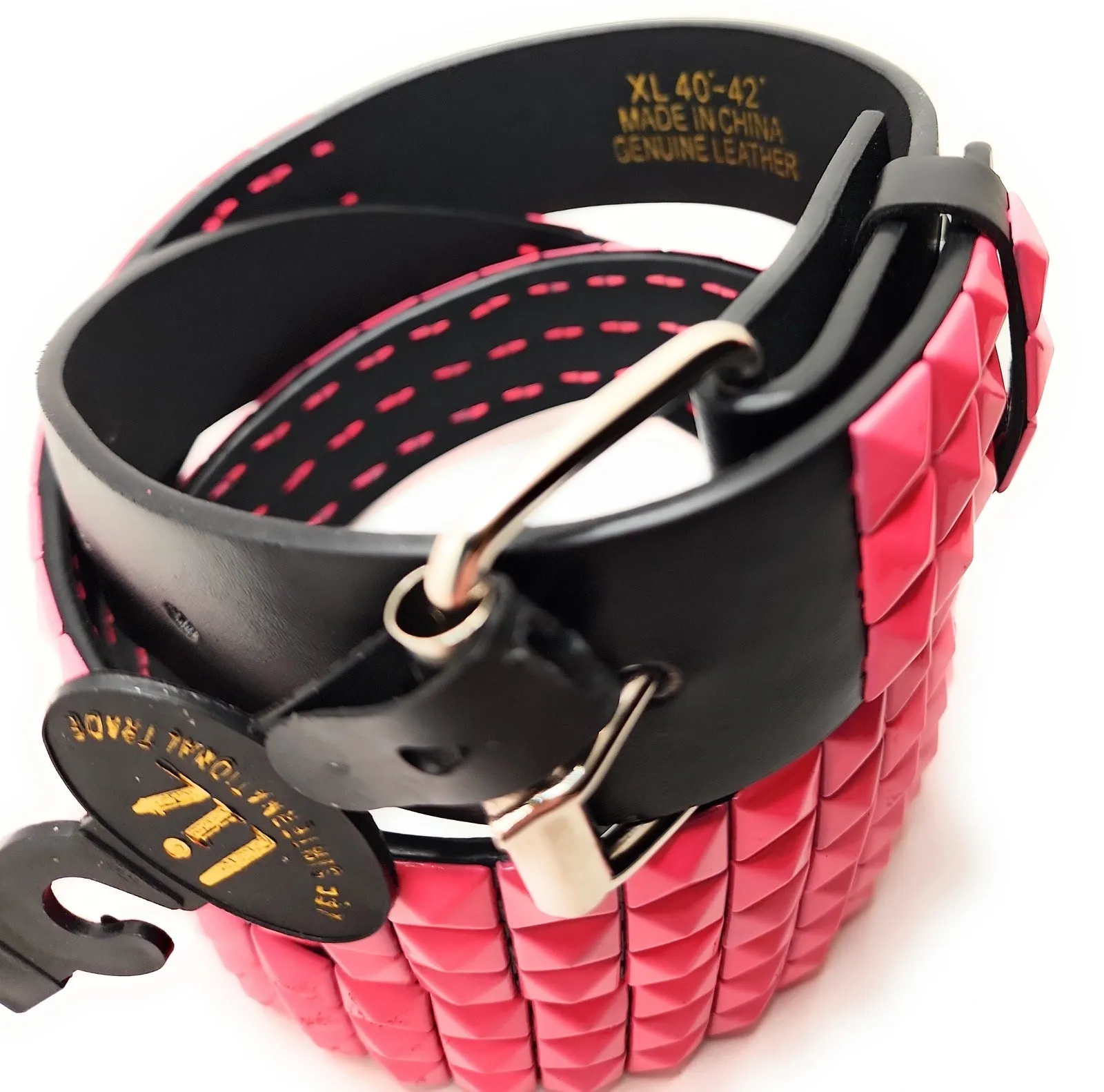 Pink Pyramid Studded Leather Belt Punk