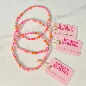 Pinks and Orange Sprinkle Beaded Bracelet: Extended 7.25 inch