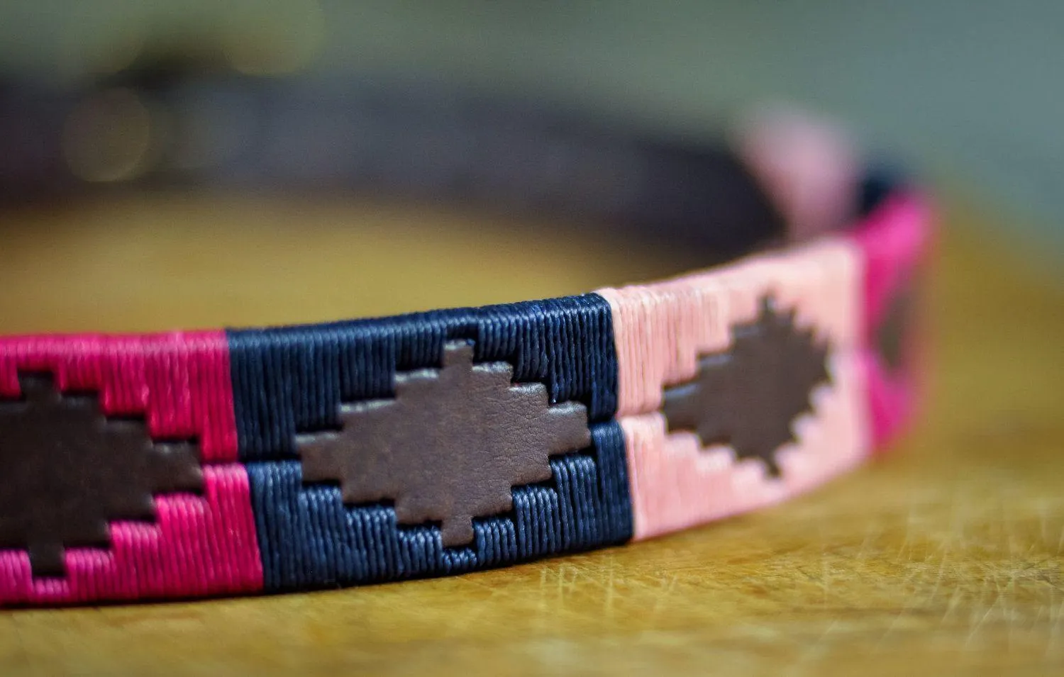 Pioneros Argentinian Gaucho Polo Leather Belt Brown - Berry Navy and pink