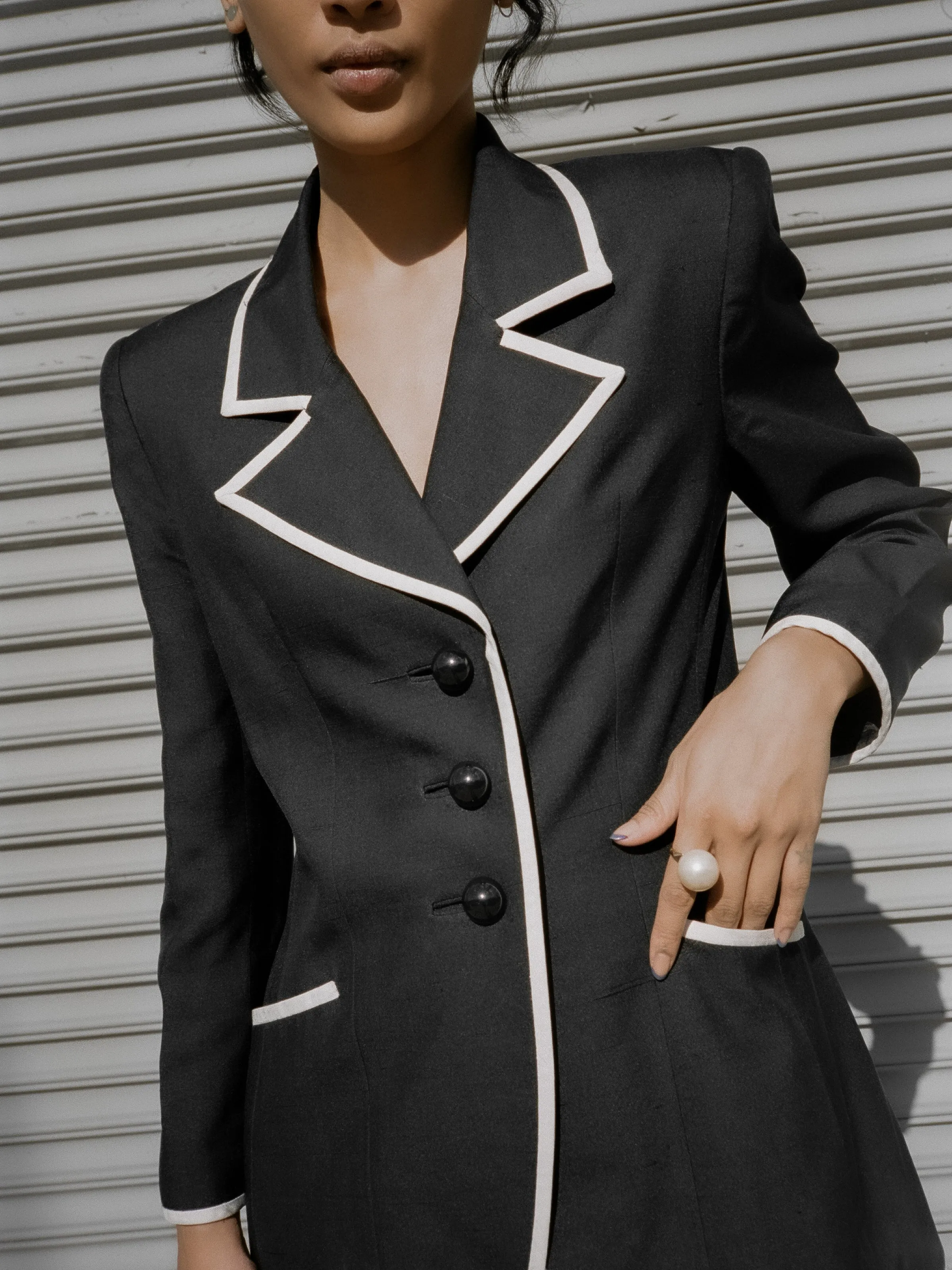 Piped Silk Blazer