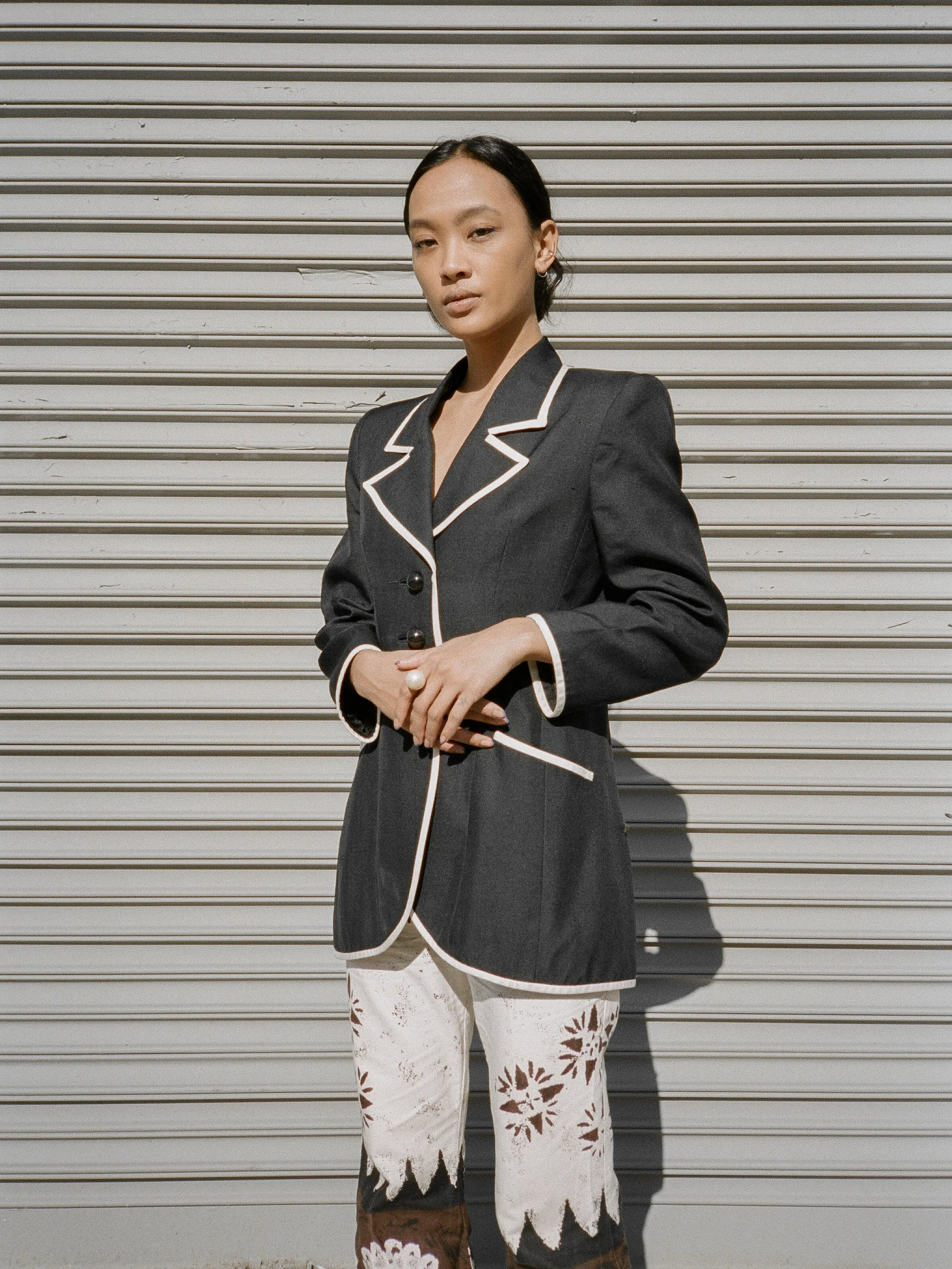 Piped Silk Blazer