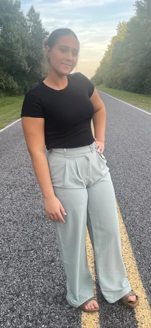 Pleated Wide Leg Pants w/Belts