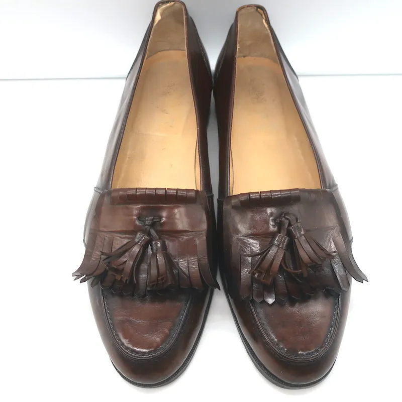 Polo Ralph Lauren Fringed Tassel Loafers Dark Brown Burnished Leather Size 11