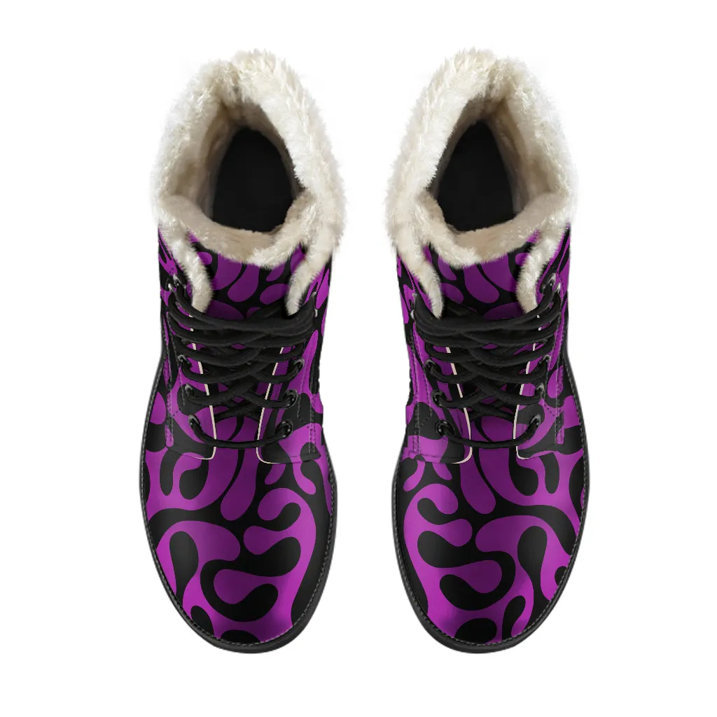 Purple And Black Swirls Faux Fur Eco-Friendly Leather Boots