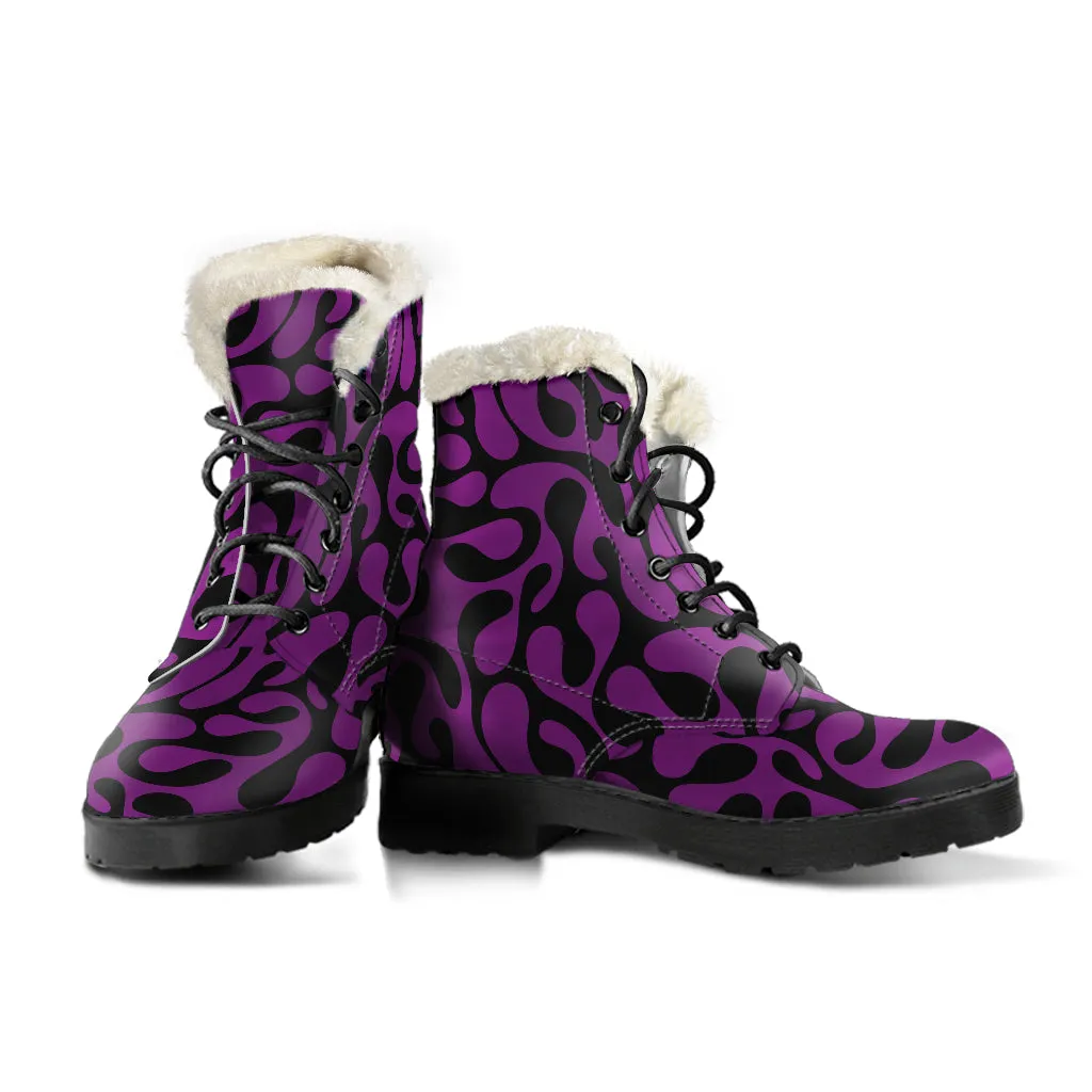 Purple And Black Swirls Faux Fur Eco-Friendly Leather Boots