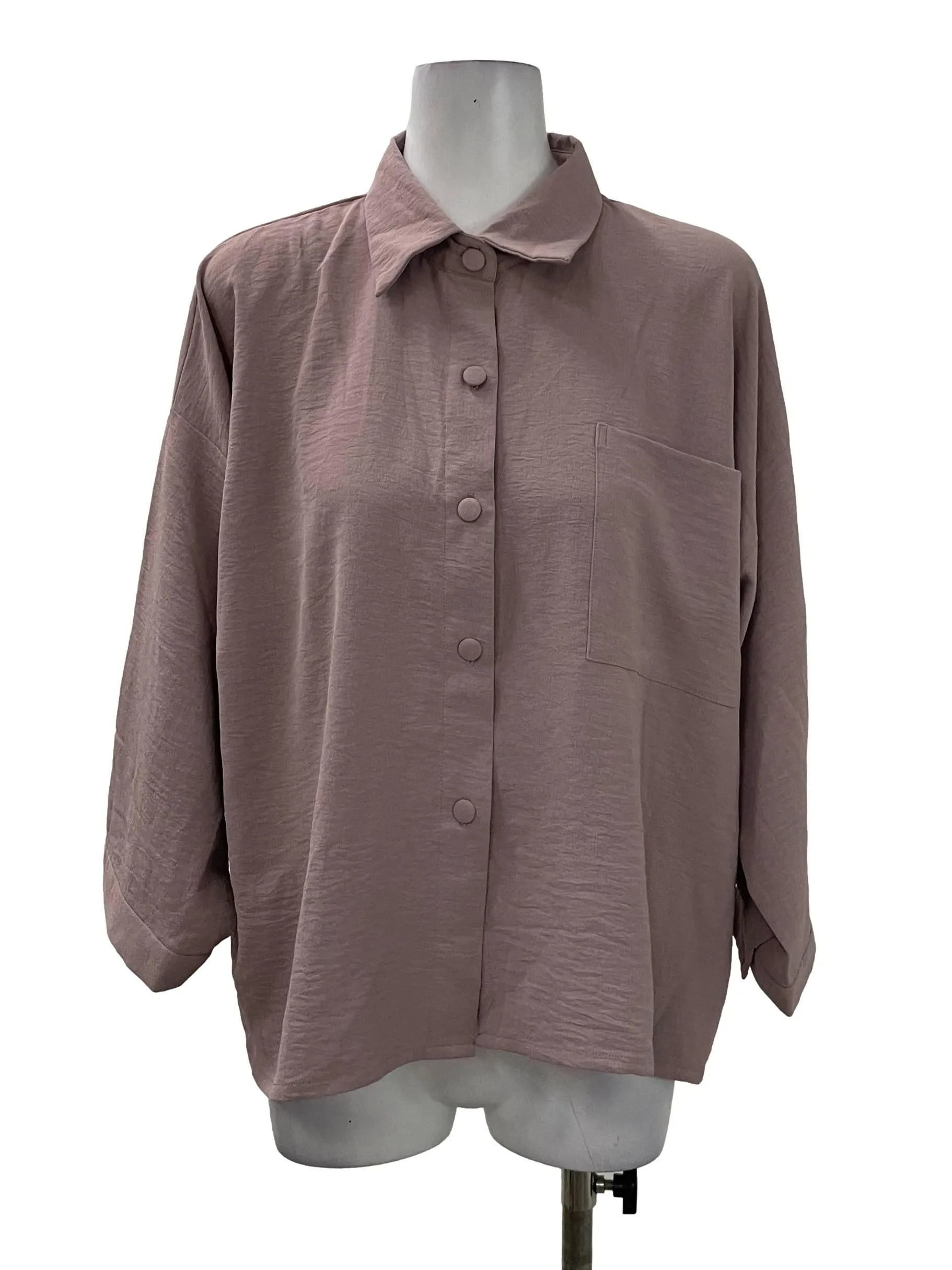 Purple Collar Button Top