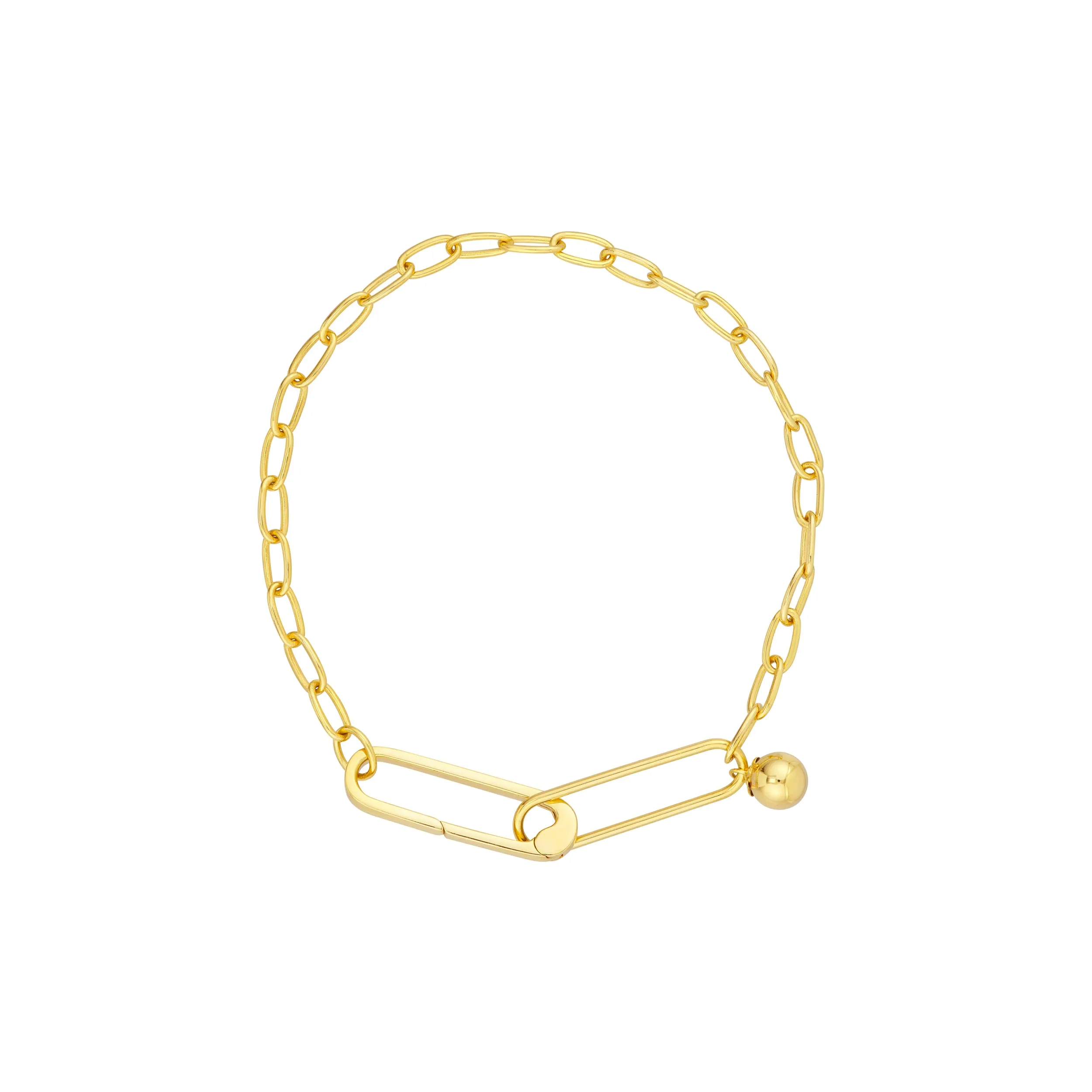 Push Lock Paper Clip Bracelet with Bead Charm