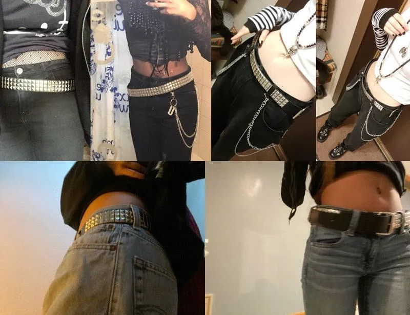 Pyramid Studded Belt Punk Rock With Pin Buckle Hardware