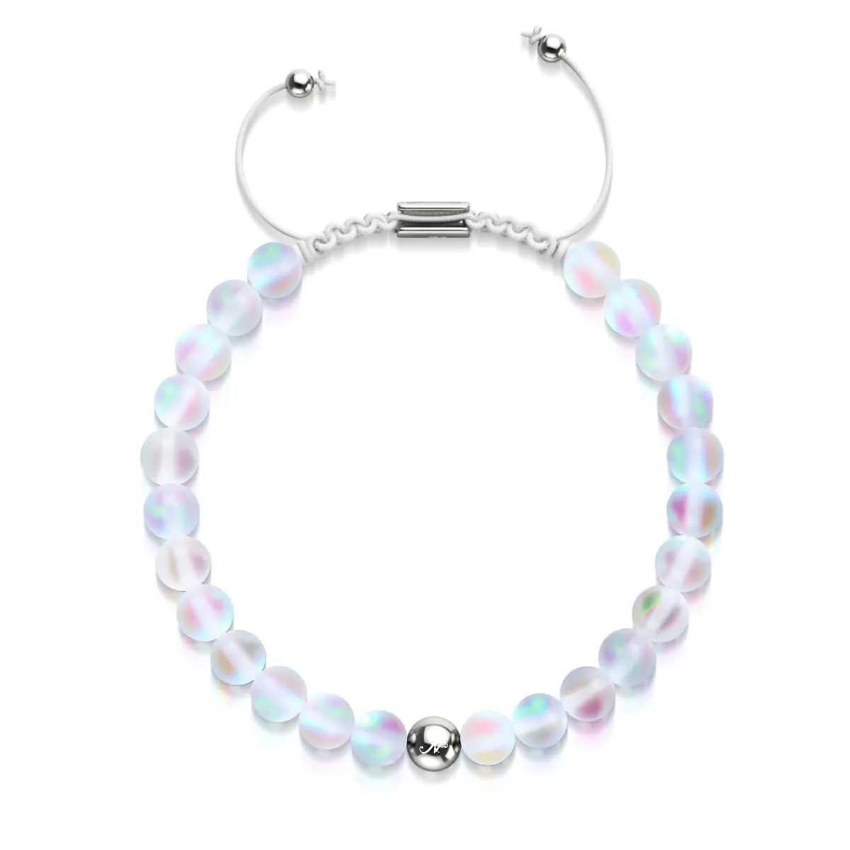 Rainbow White | Silver | Mermaid Glass Macrame Bead Bracelet