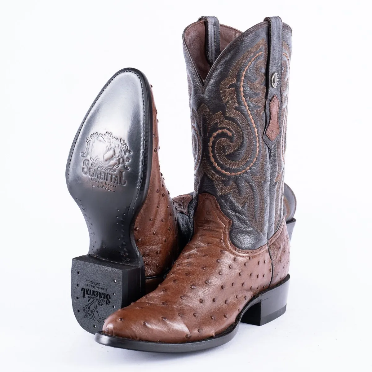 RANCHO SEMENTAL EXOTIC LEATHER Ostrich Brown Cowboy Boots