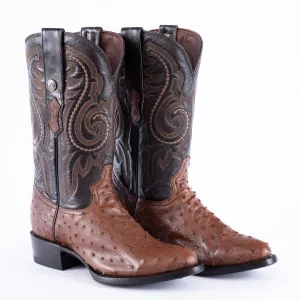RANCHO SEMENTAL EXOTIC LEATHER Ostrich Brown Cowboy Boots