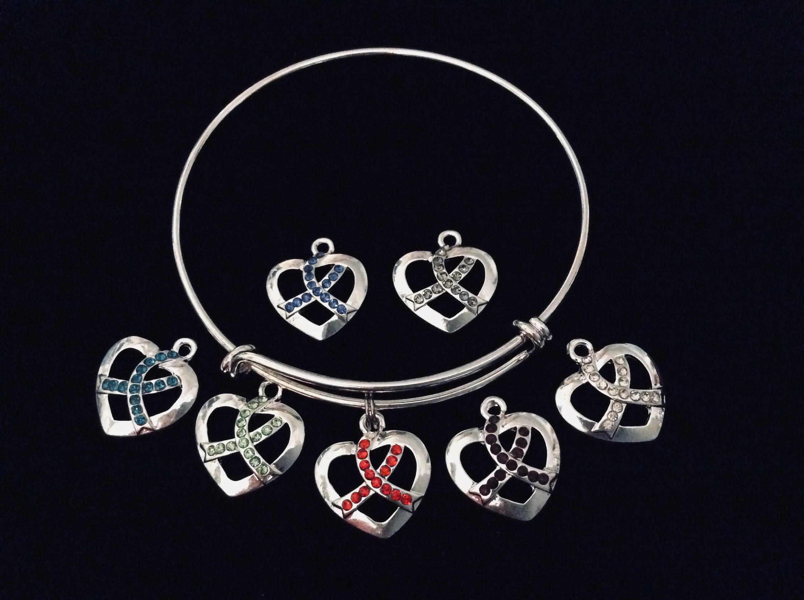 Red Awareness Ribbon Jewelry Adjustable Bracelet Charm Bracelet Heart Disease Expandable Charm Bangle Bracelet Survivor Gift