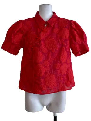 Red Floral Puffy Sleeve Top