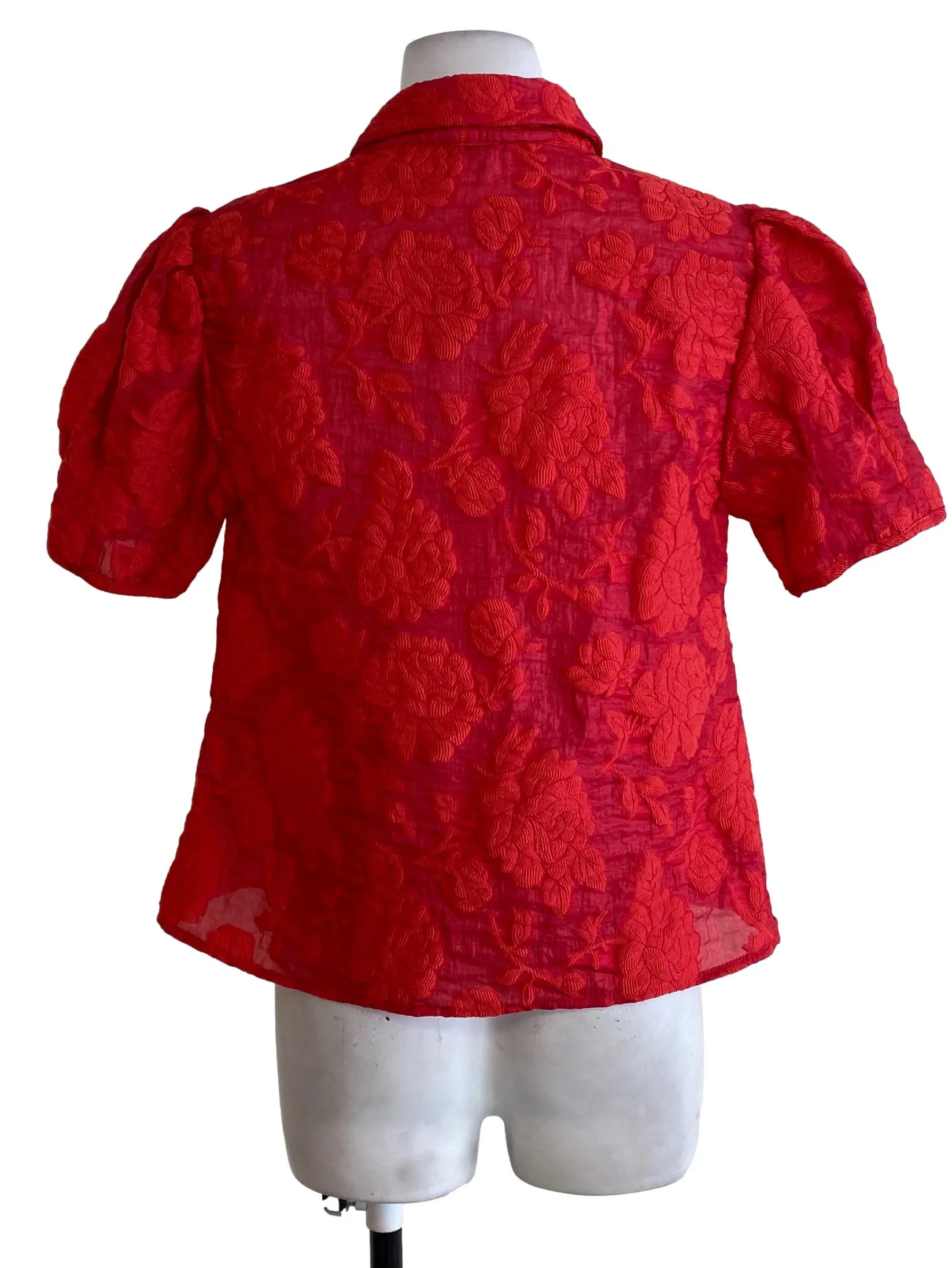 Red Floral Puffy Sleeve Top