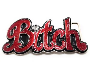 Red "Bitch" Bubble Letter Belt Buckle with Rhinestone Funny