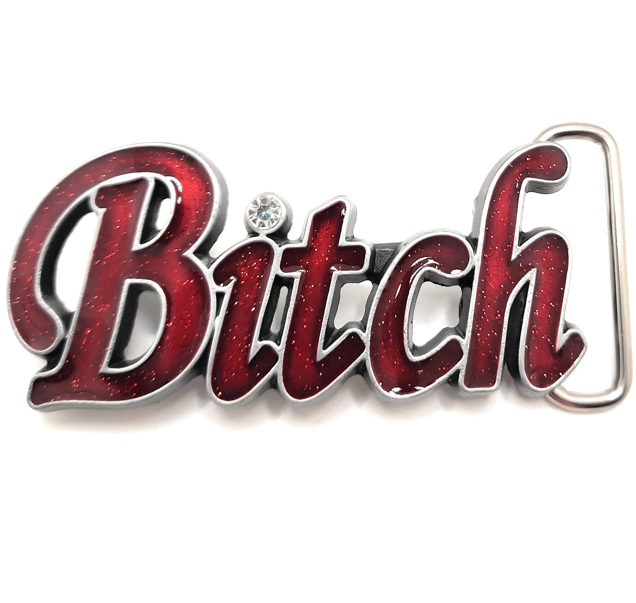 Red Sparkly "Bitch" Belt Buckle with Rhinestone Funny