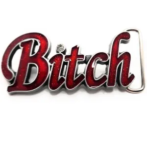 Red Sparkly "Bitch" Belt Buckle with Rhinestone Funny