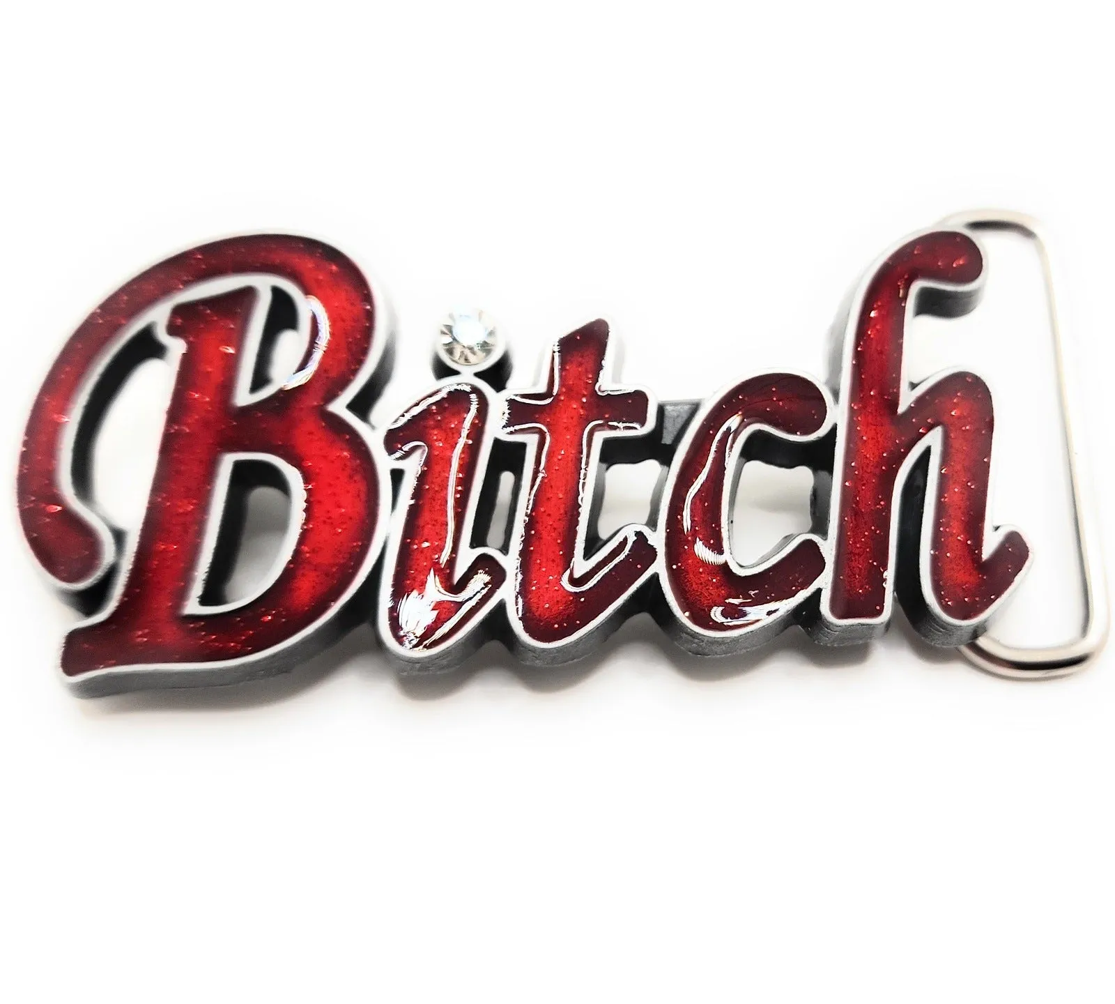 Red Sparkly "Bitch" Belt Buckle with Rhinestone Funny