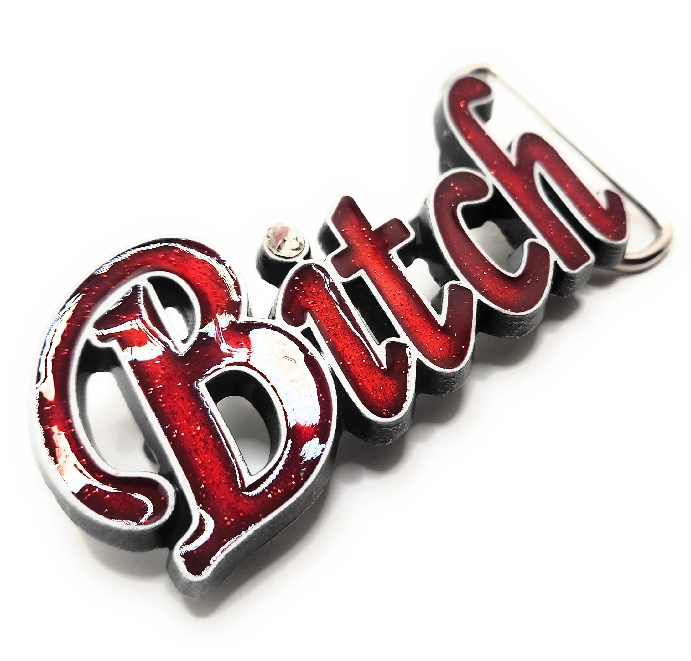 Red Sparkly "Bitch" Belt Buckle with Rhinestone Funny