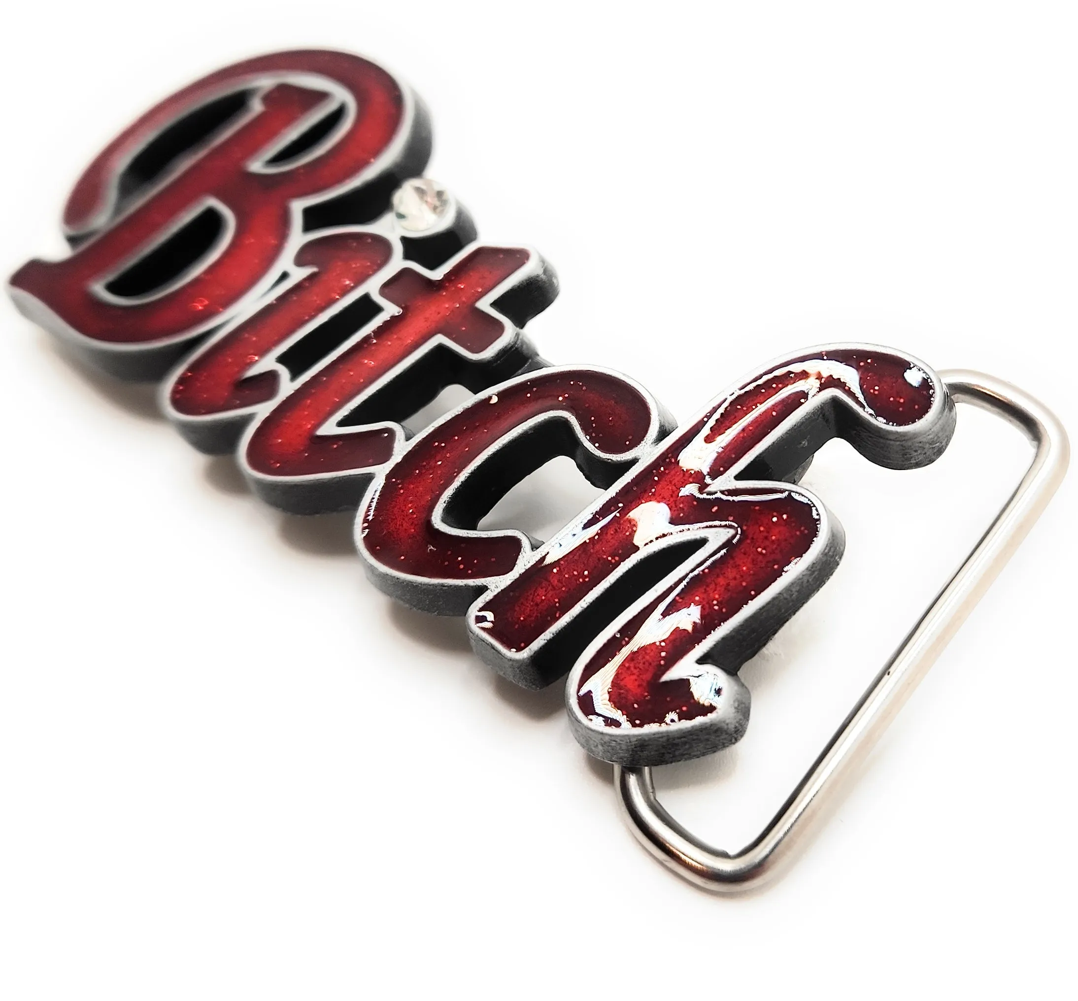 Red Sparkly "Bitch" Belt Buckle with Rhinestone Funny